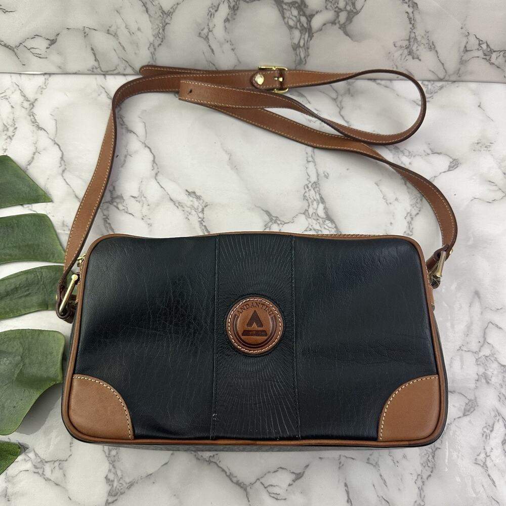 Andantini Vintage 90s Cross Body Purse Bag Black Brown Faux Leather Boxy